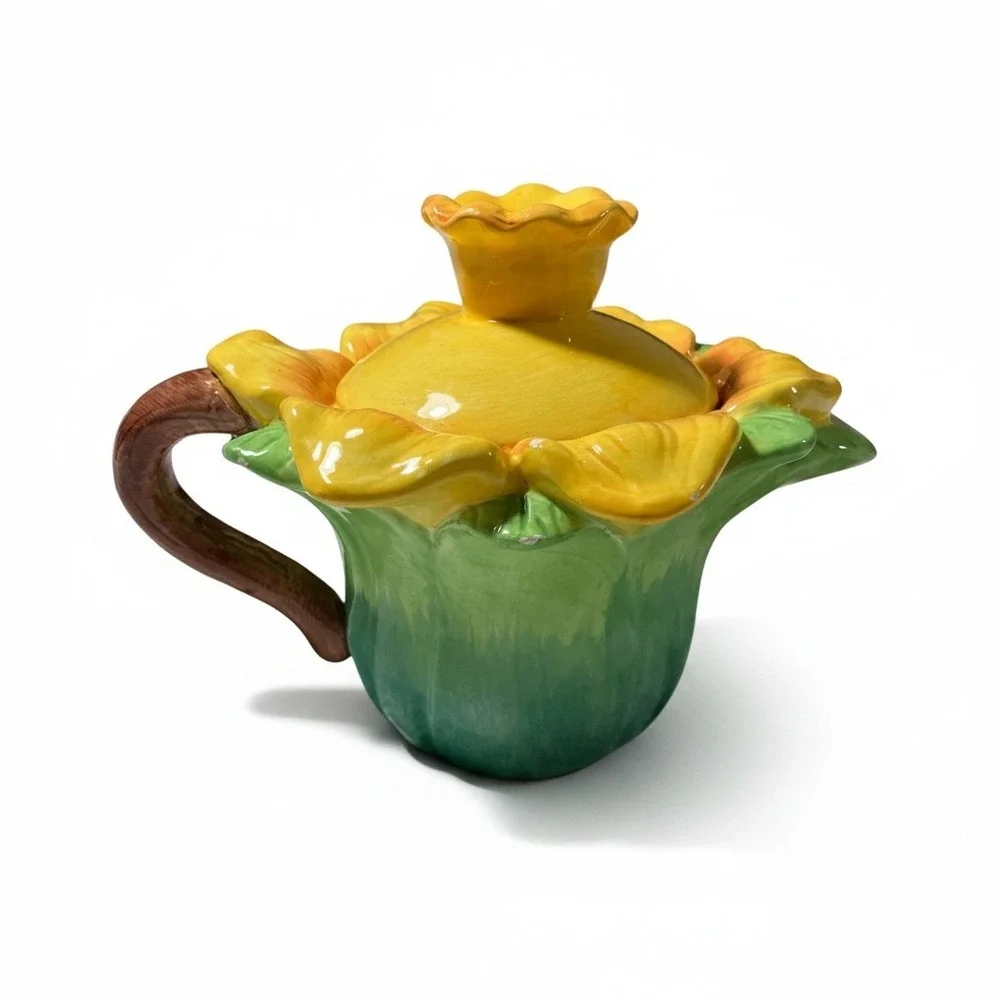 Whimsical Daffodil Teapot/Plantar Yellow Floral Decor Cottagecore Fairy Garden